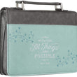Load image into Gallery viewer, Matthew 19:26 Faux Leather Blue Personalized Bible Cover For Women
