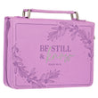 Load image into Gallery viewer, Be Still &amp; Know Psalm 46:10 Purple Laurel Faux Leather Personalized Bible Cover For Women
