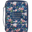 Load image into Gallery viewer, 1 Corinthians 16:14 Floral Blue Canvas Large Bible Cover
